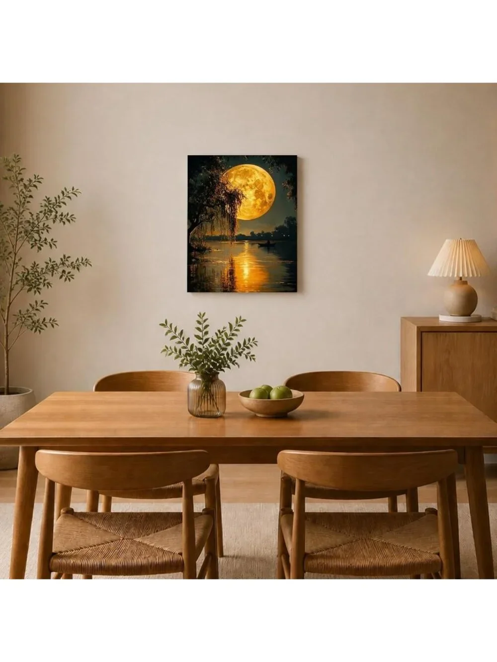 Framed Moon Lake Canvas Art | 16x20 Night Landscape Decor for Living Room
